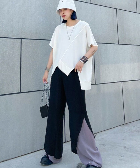 Asymmetric Hem Diagonal Cut T-Shirt